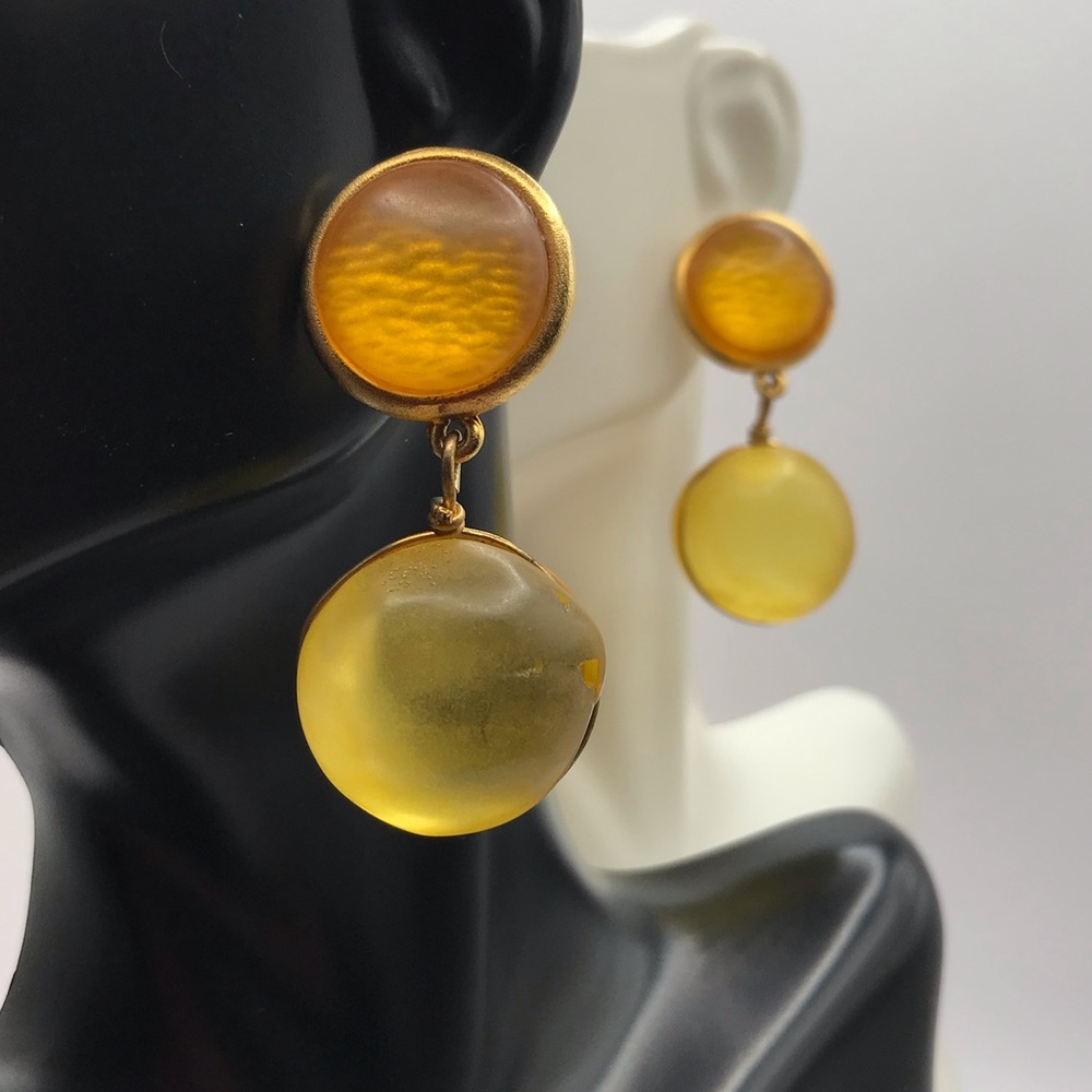 Gold-Tone Amber Drop Earrings - Vibrant Amber Circles
